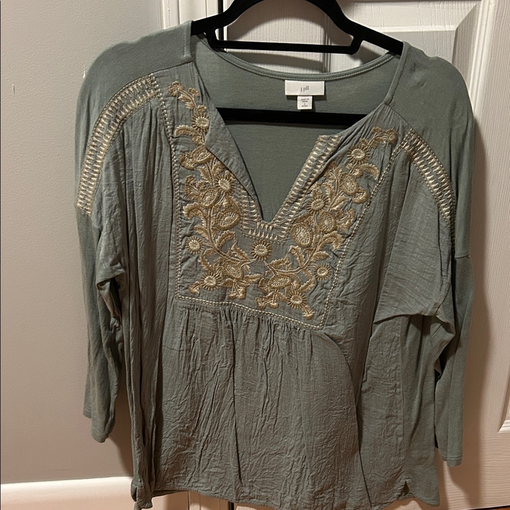J. Jill Sage Green Embroidered Blouse